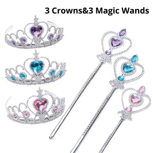 6pcs Rhinestone Tiara Crown and Magic Wand With Glitter Crystal Head