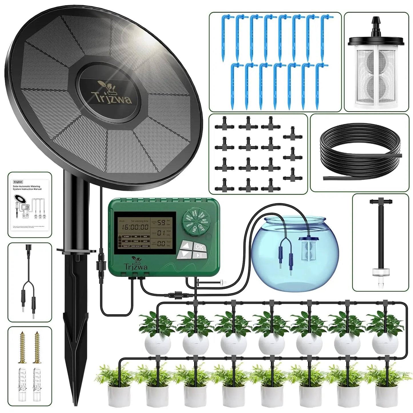 Solar Irrigation System, Latest Garden Plant Drip Irrigation System Kit with Display Screen