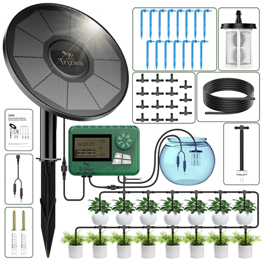 Solar Irrigation System, Latest Garden Plant Drip Irrigation System Kit with Display Screen