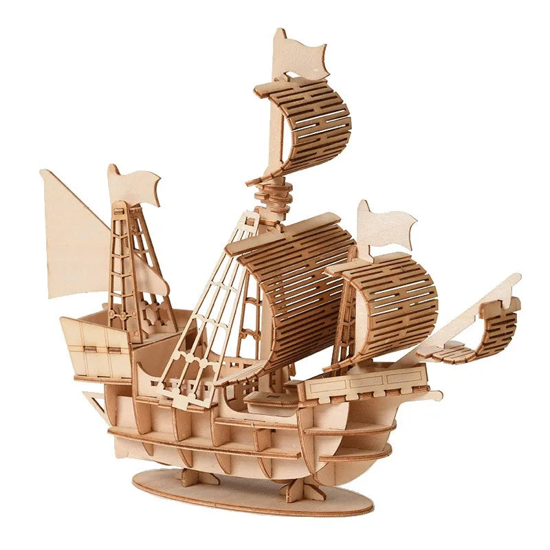 1PC 3D Sailboat Wooden Puzzle Assembly