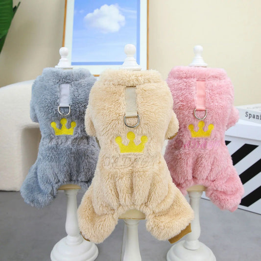 1pc Pet Dog Clothes Soft Warm Fleece Dogs Jumpsuits Crown Pattern