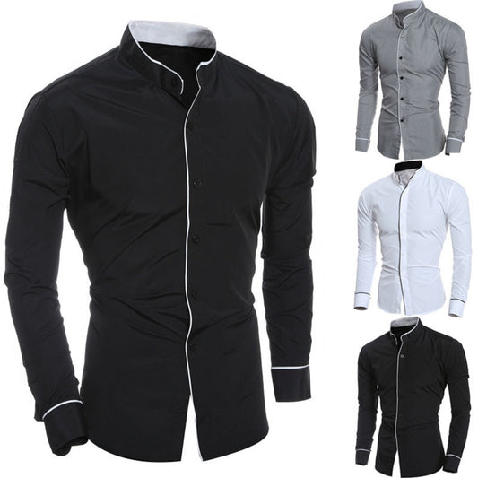 Spring and autumn men's long-sleeved solid color shirt