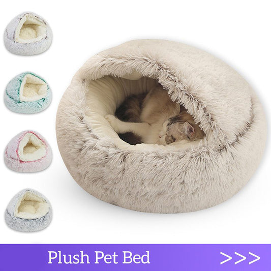 Cat Bed Pet Mattress Warm Soft Plush Pet Bed with Cover Round Cat Dog