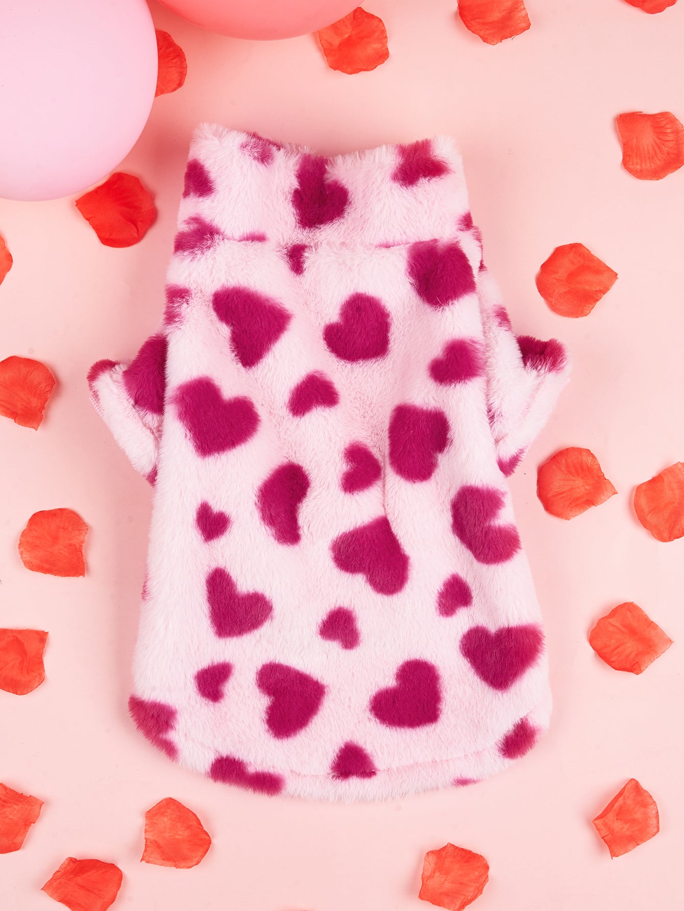 Super Soft Warm Winter Dog Jacket Hearted Print Plush Holiday