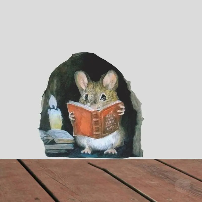 3PC Realistic Reading Mouse Hole Stickers for Corner Stairs