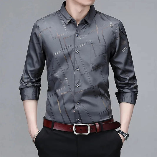 Men's Casual and Fashionable Long Sleeved Printed Shirt