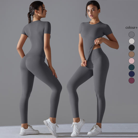 Quick-Drying Gym Leggings Set Yoga Suit Sports Set Sleeve Breathable