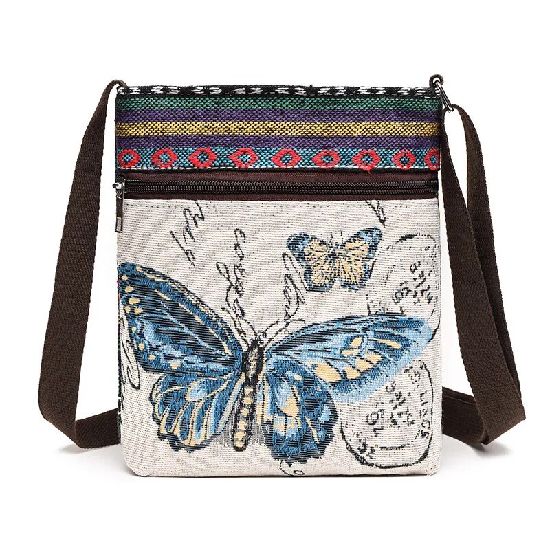 Women Small Canvas Embroidered Phone Shoulder Bag