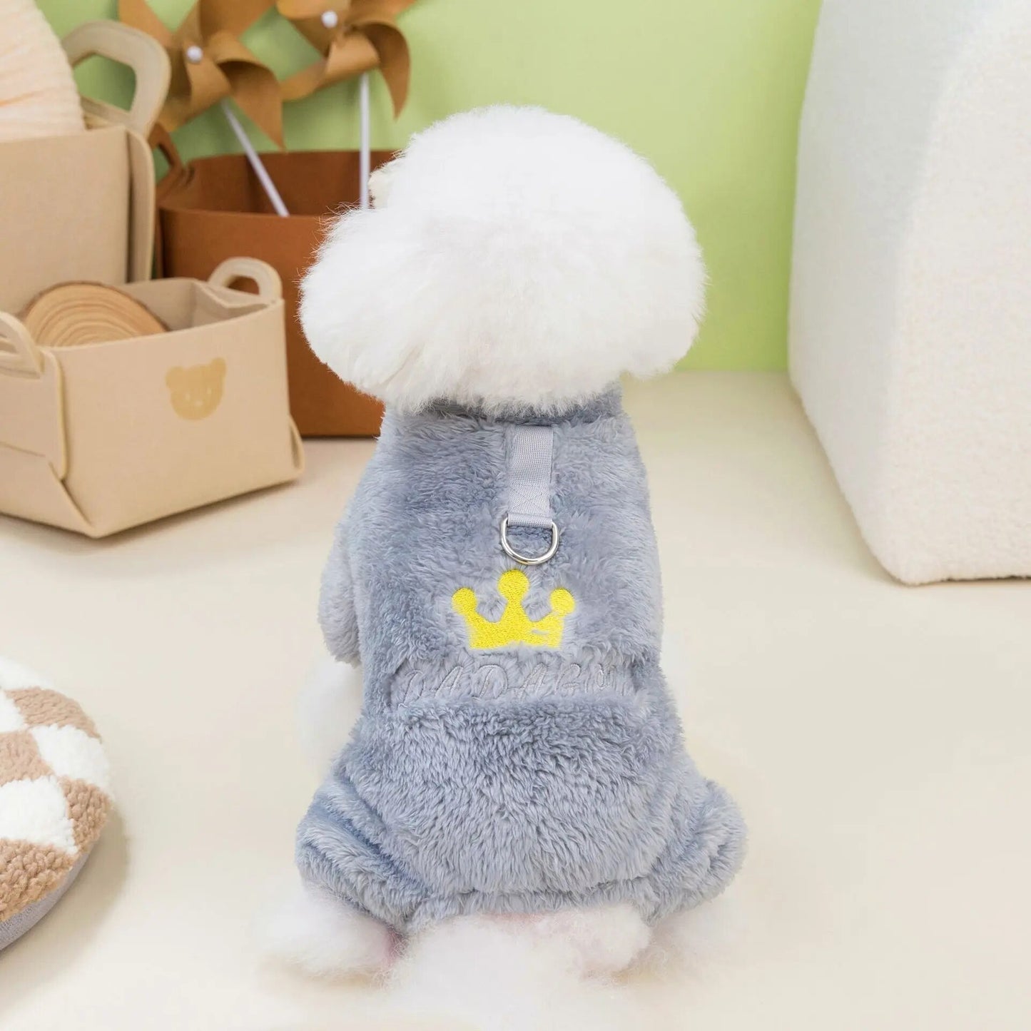1pc Pet Dog Clothes Soft Warm Fleece Dogs Jumpsuits Crown Pattern