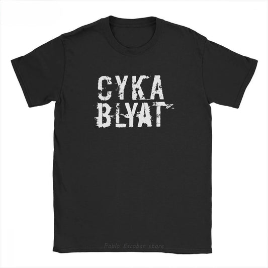 Men Cyka Blyat Gaming Memes T Shirt Russian Cotton