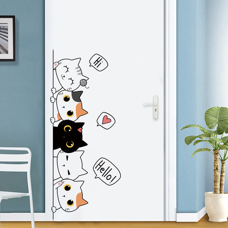 1PC Carton Cute Cat Stickers For Decorating Bedroom Wardrobe Doors