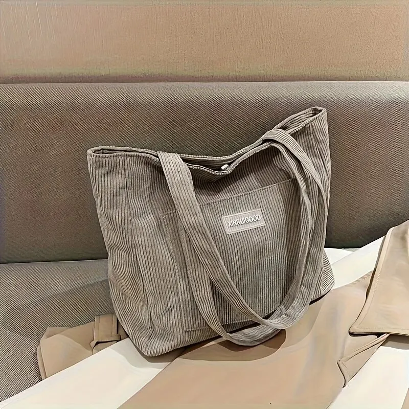 Large Capacity Shoulder Bag Trendy Corduroy Tote Bag