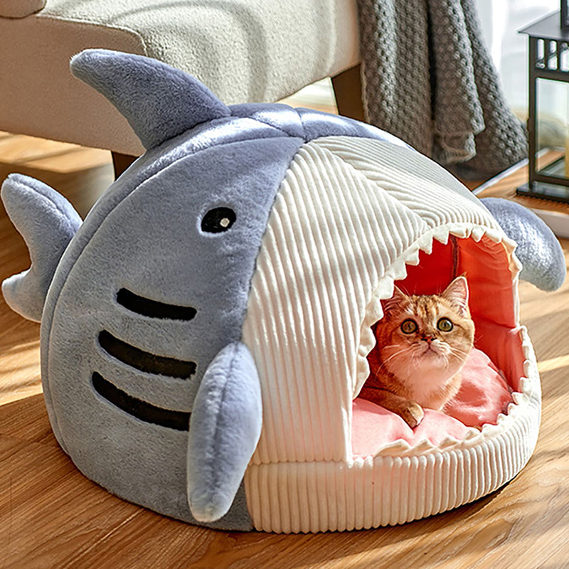 Warm Cat Beds Cartoon Shark Pet Cave Beds Sweet Kittens Basket Cushion Cat Pillow