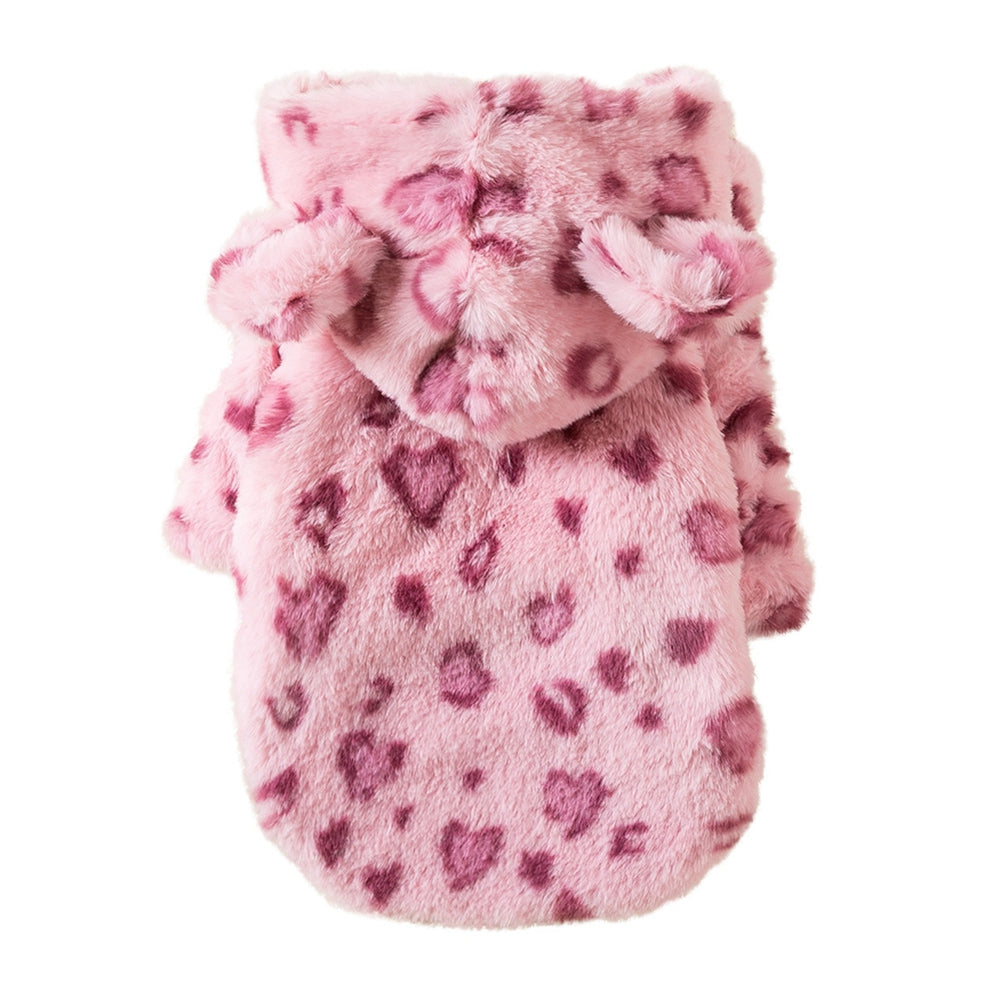 Winter Pet Dog Clothes Warm Fleece Dog Hoodie Leopard Dog Coat