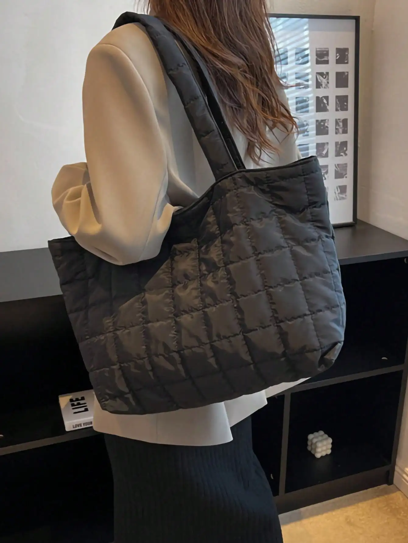 1 Pc Minimalist Quilted Puffy Tote Bag