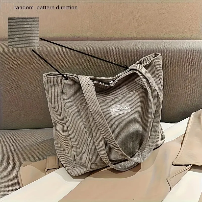 Large Capacity Shoulder Bag Trendy Corduroy Tote Bag