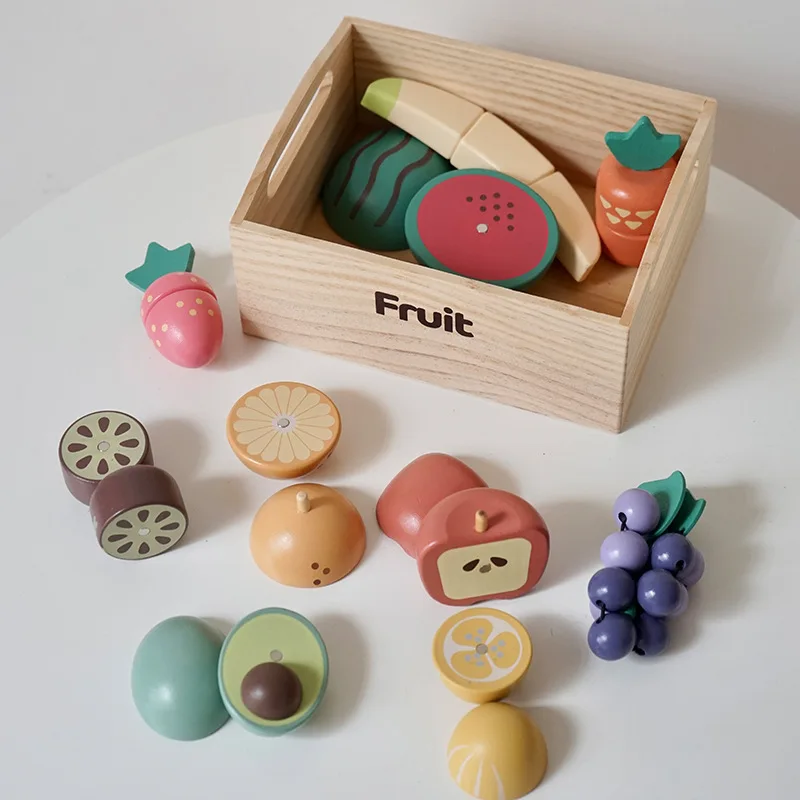 Wooden Pretend Play Kitchen Toys Cutting Food Accessories Set