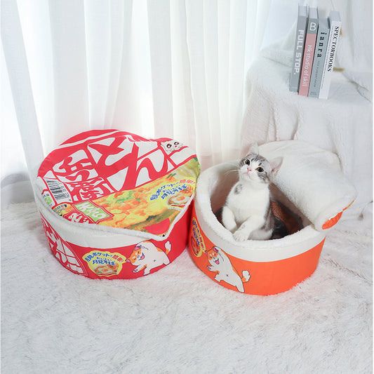 Noodle-Shaped Fleece-Lined Pet Bed Warm Breathable Detachable Round Cat