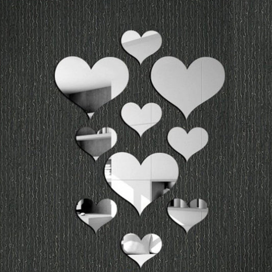 10Pcs/Set Durable Love Heart Stickers Wall Sticker Mirror