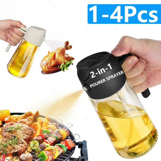 1-4Pc 2-in-1 Sprayer Pourer Oil Empty Bottle Plastic Oil Container Dispenser Vaporizer Kitchen