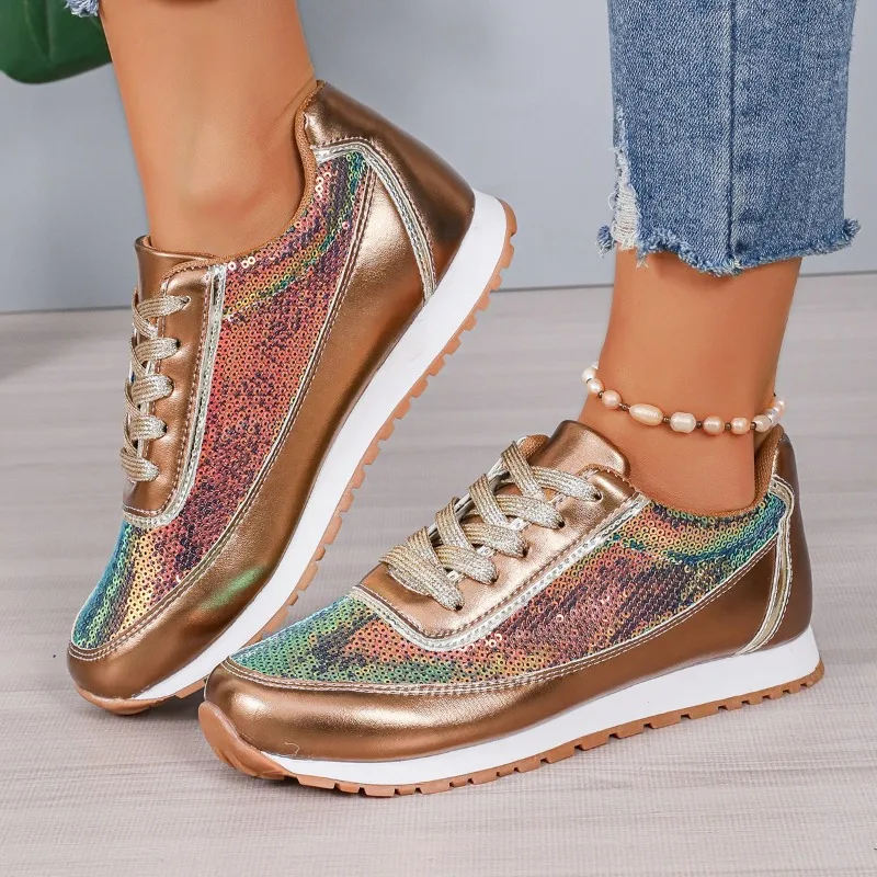 Bling Women Platform Sneakers Fashion Patchwork Glitter