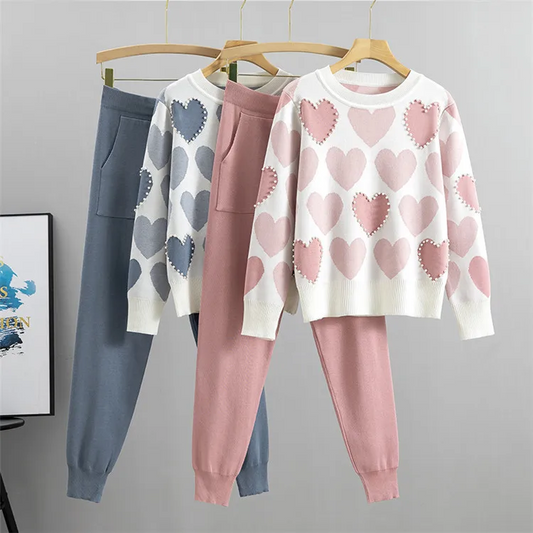 Casual Print Knit Sweater 2 Pieces Sets