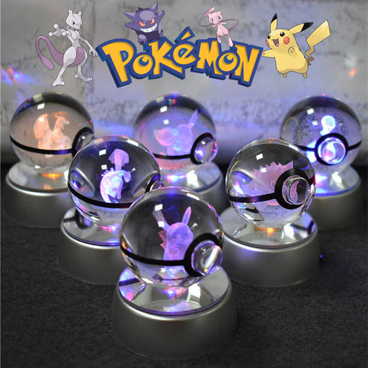 Pokémon 3D Crystal Ball Pikachu Ginger Mew Metso Figurines Lamp