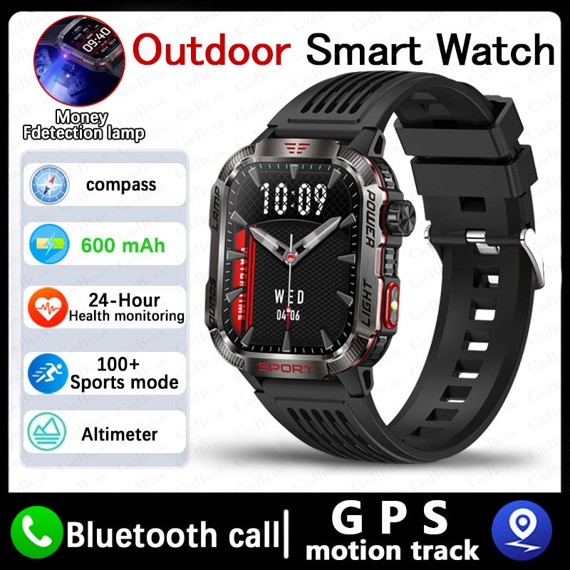 Smart Watch Men Flashlight Compass Waterproof Outdoor Sport Tracker Bluetooth Call Smartwatch