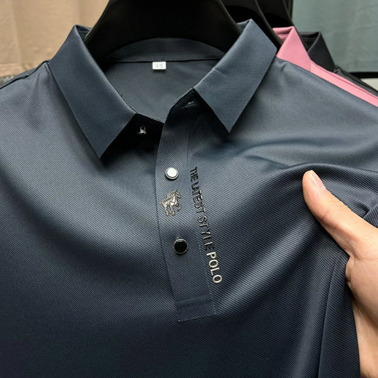 Ice Silk Embroidery Polo Shirt 2024 New Summer Lapel Elasticity T-shirt