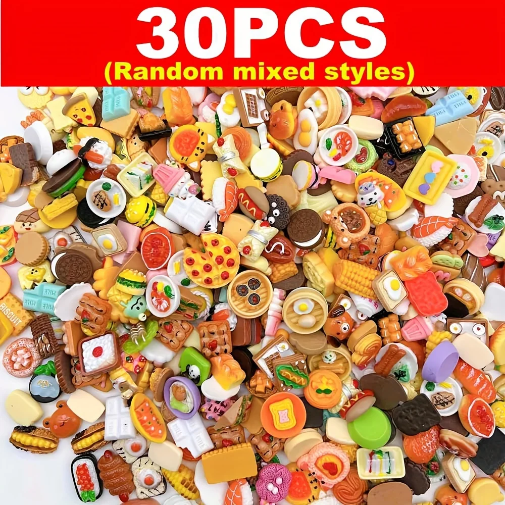 30/60Pcs Mini Food Toys Mixed Style Resin Food Dolls