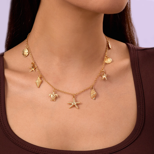 Bohemian Starfish Shell Conch Turtle Pendant Necklace