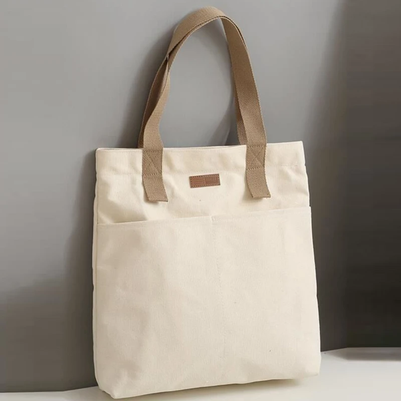 Women Canvas Tote Bag Solid Color