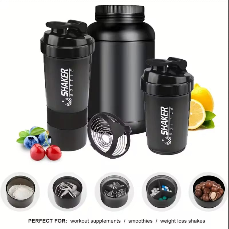 Shaker Bottle With Power Container 2 Tiers