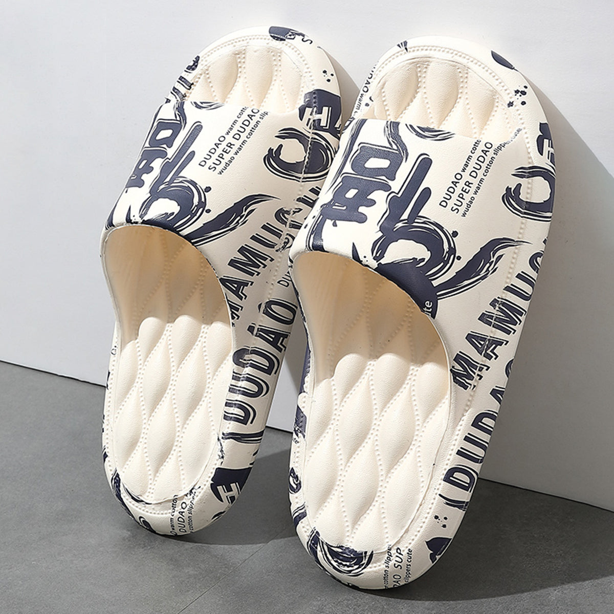 Mens Summer Slippers Beach Sandals Flip Flop Printing Thick