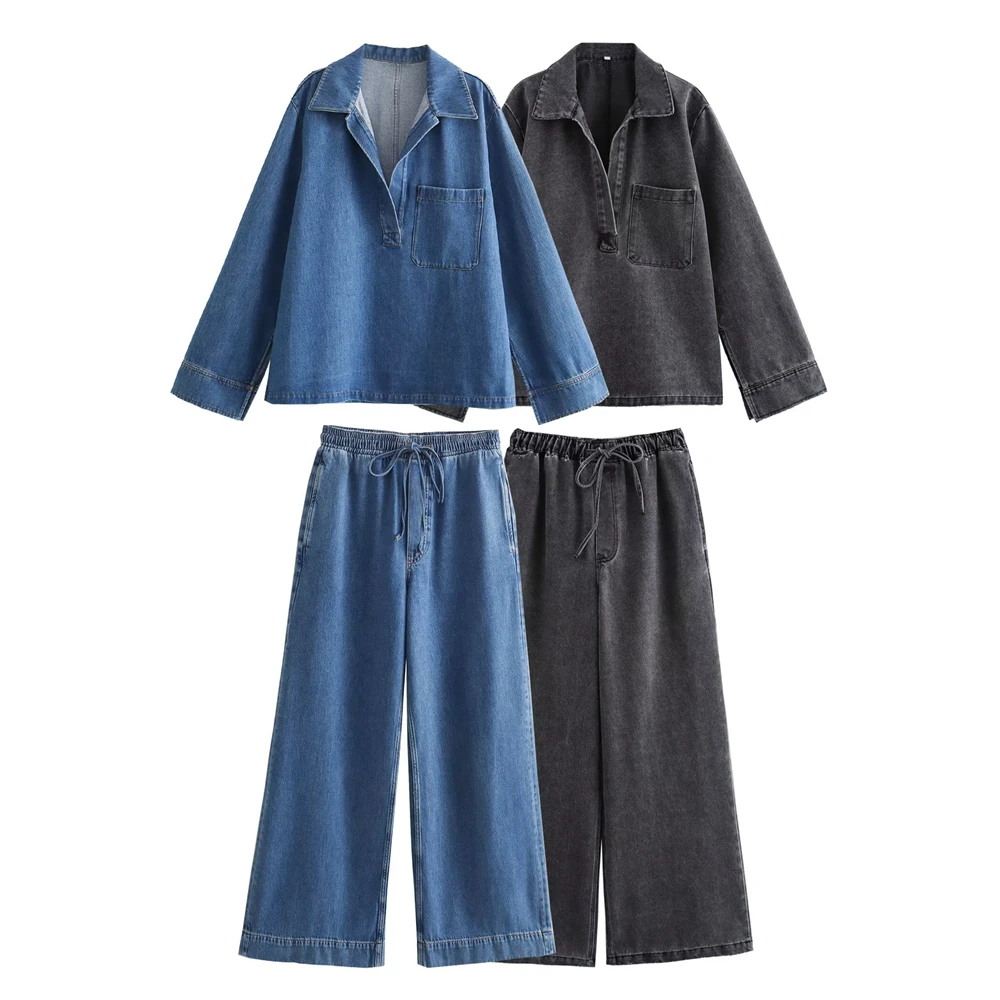 2025 Womens Denim Set with Collared