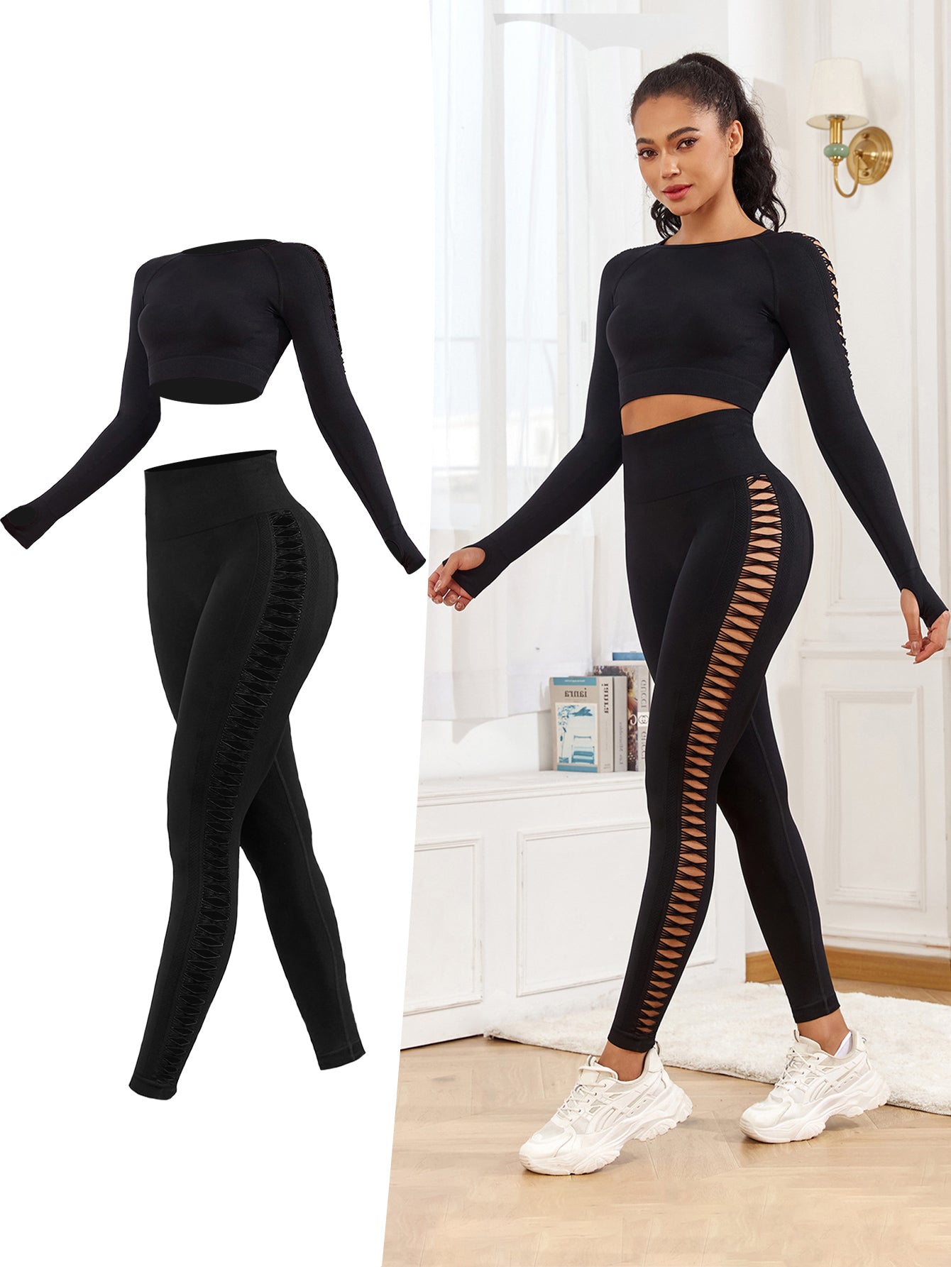 2Pcs Yoga Suit Women's sportswear Workout Long Sleeve