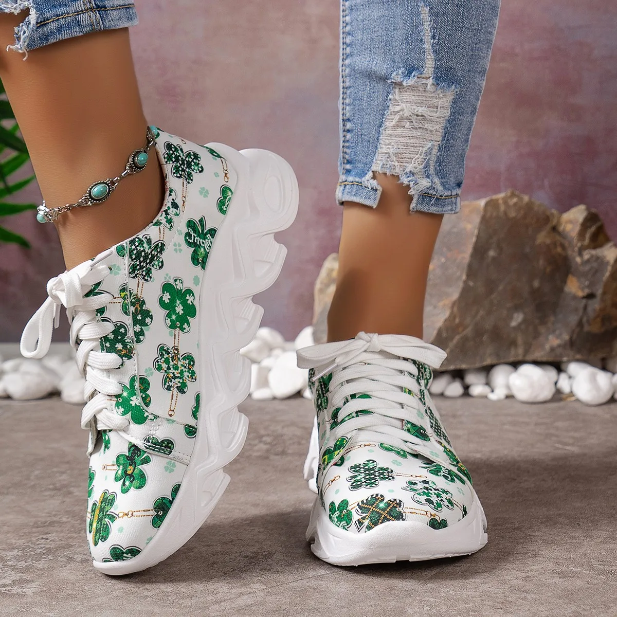 Fashion Mesh Printed Sock Sneakers Women