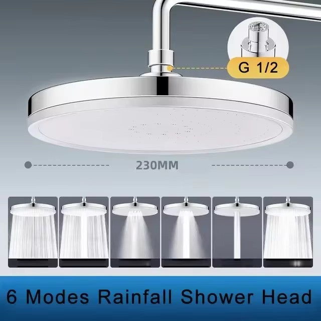 New 230mm Big Panel Showerhead 6 Mode Supercharge Rainfall Shower Head