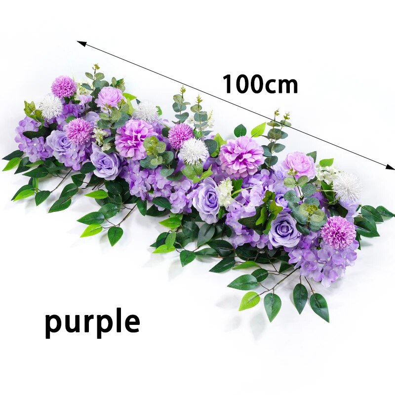 100cm Luxury White Rose Artificial Flower Row Wedding Table Centerpiece