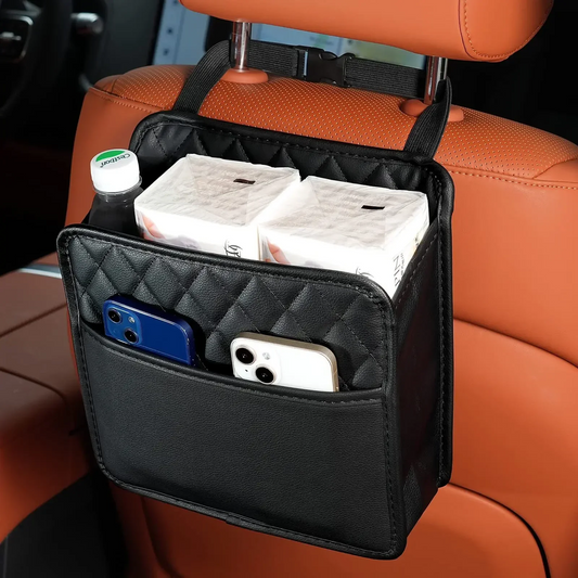 Multi-functional car seat back storage bag Leather