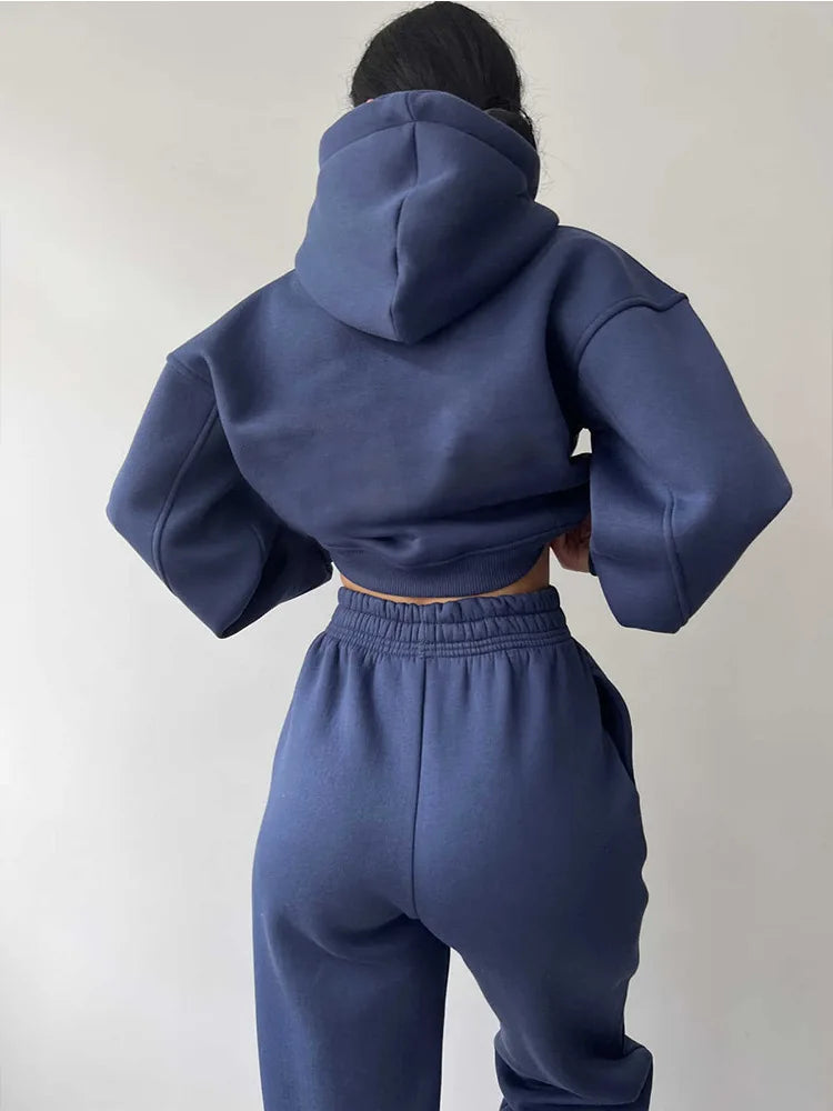 Fashionable Casual Hoodie And Sporty Pants Women's Set