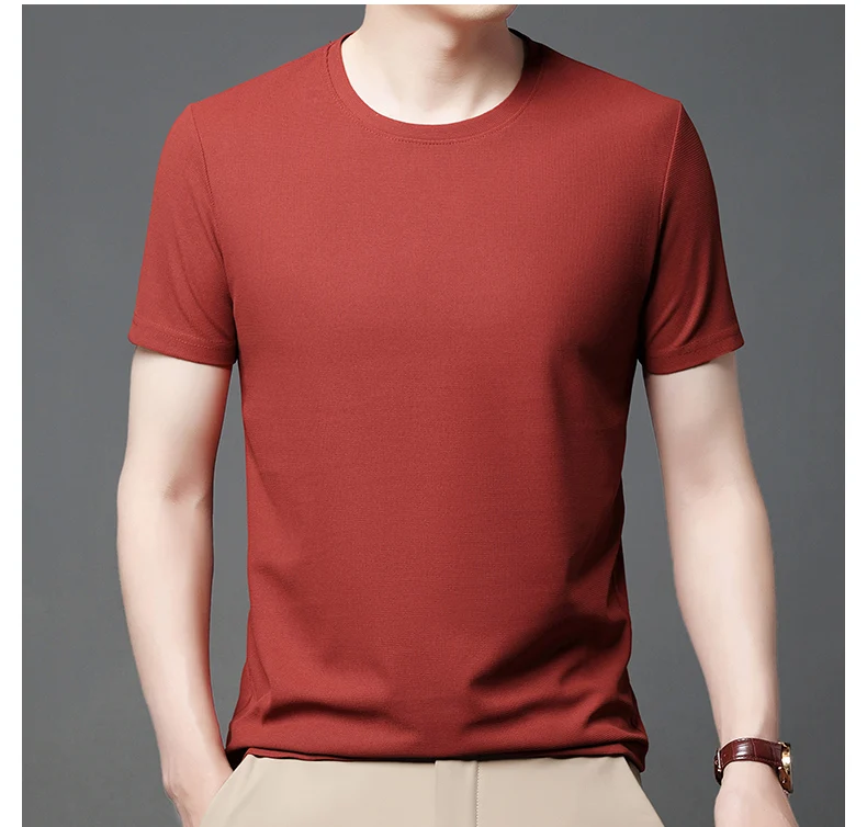 New Summer Waffle Round Neck Short Sleeved T-shirt for Men