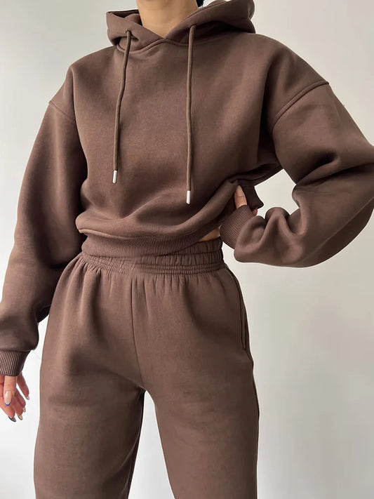 Fashionable Casual Hoodie And Sporty Pants Women's Set