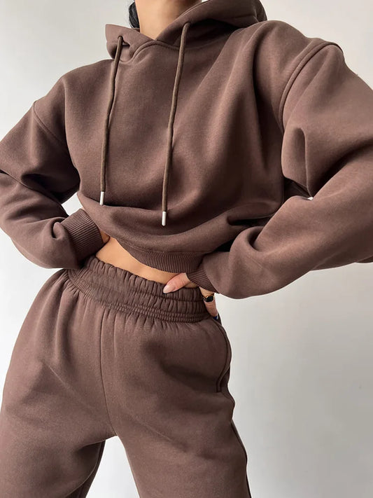 Fashionable Casual Hoodie And Sporty Pants Women's Set