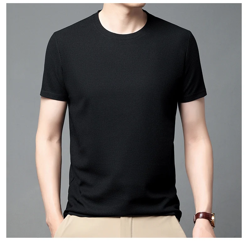 New Summer Waffle Round Neck Short Sleeved T-shirt for Men