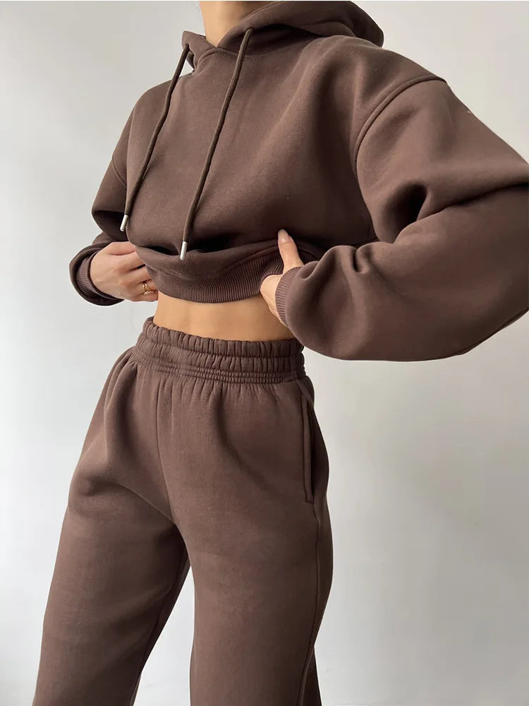 Fashionable Casual Hoodie And Sporty Pants Women's Set