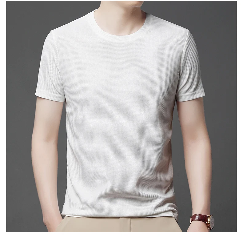 New Summer Waffle Round Neck Short Sleeved T-shirt for Men