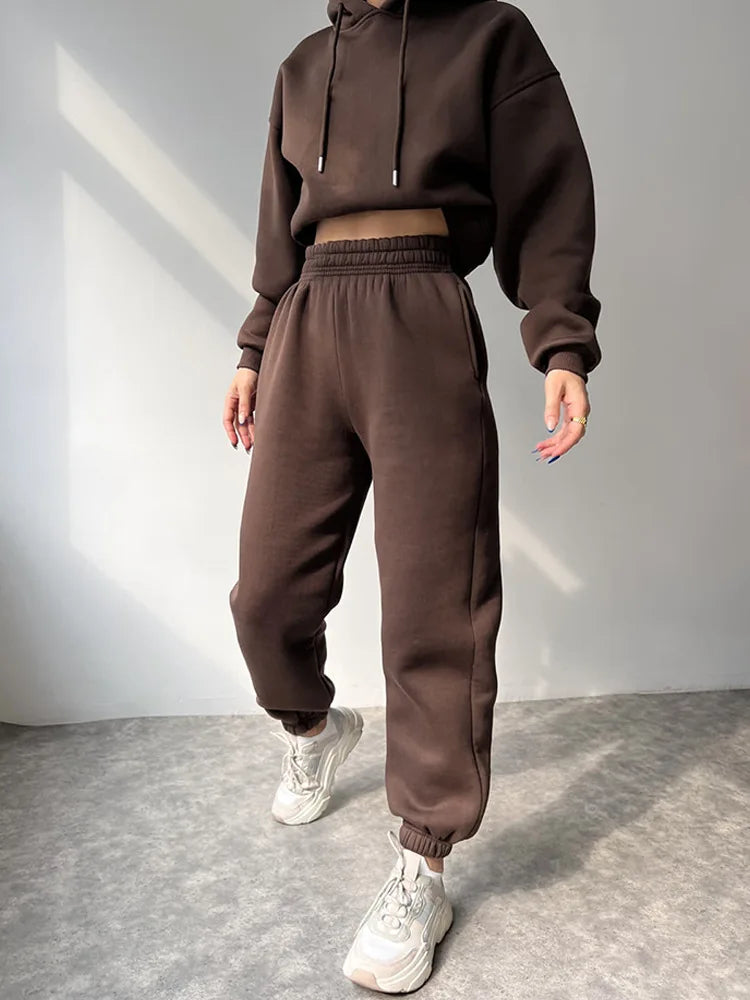 Fashionable Casual Hoodie And Sporty Pants Women's Set