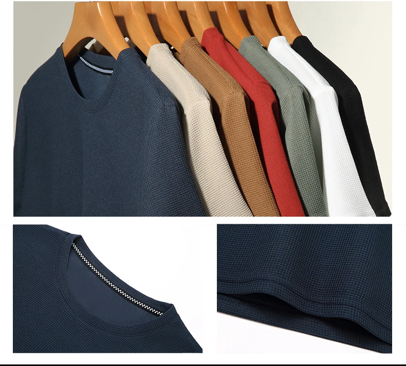 New Summer Waffle Round Neck Short Sleeved T-shirt for Men