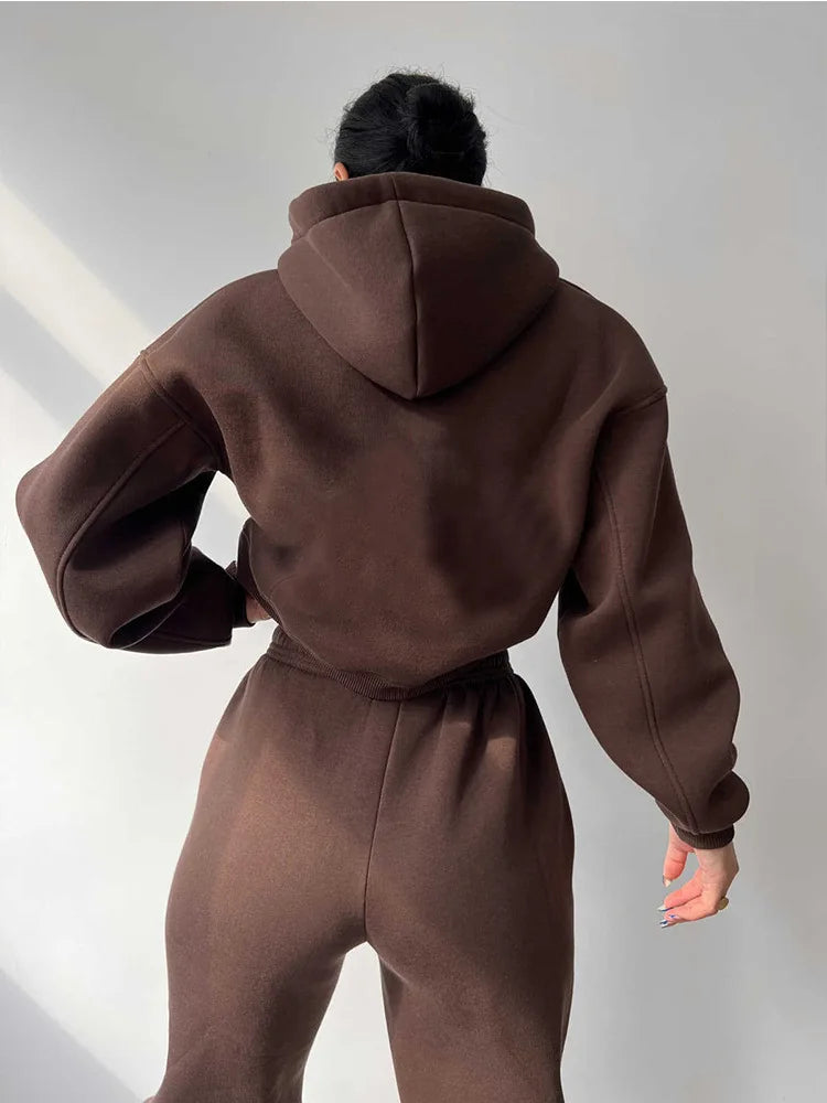 Fashionable Casual Hoodie And Sporty Pants Women's Set